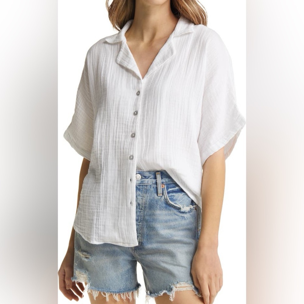 NWT Rip Curl Women's Surf Short Sleeve Button-Up 100% Cotton shirt